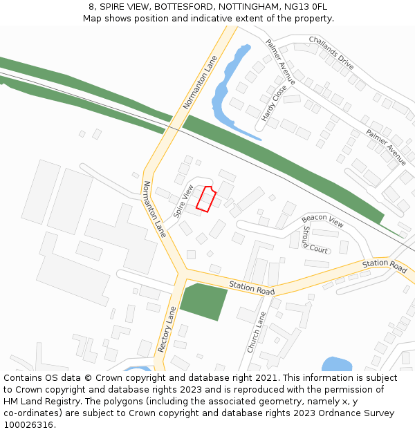 8, SPIRE VIEW, BOTTESFORD, NOTTINGHAM, NG13 0FL: Location map and indicative extent of plot
