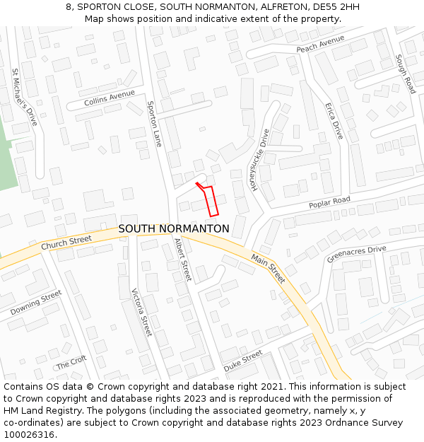 8, SPORTON CLOSE, SOUTH NORMANTON, ALFRETON, DE55 2HH: Location map and indicative extent of plot