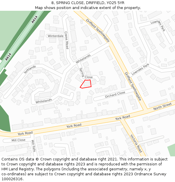 8, SPRING CLOSE, DRIFFIELD, YO25 5YR: Location map and indicative extent of plot