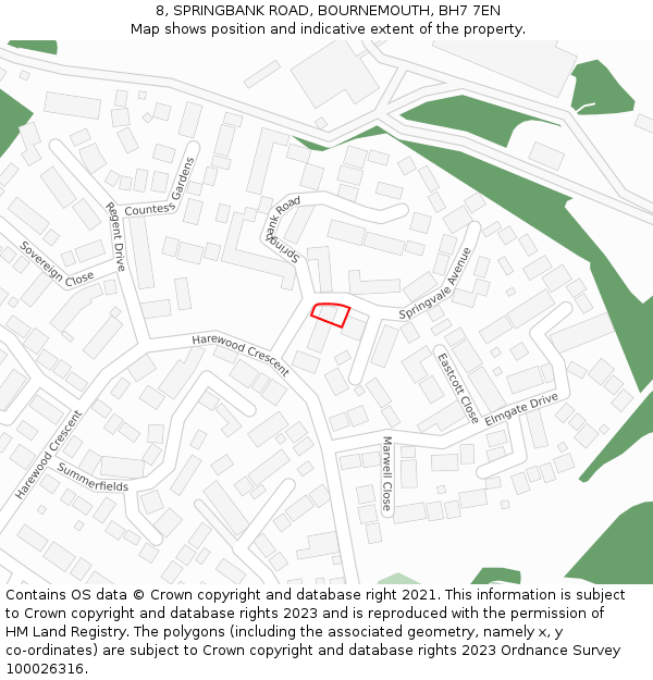 8, SPRINGBANK ROAD, BOURNEMOUTH, BH7 7EN: Location map and indicative extent of plot