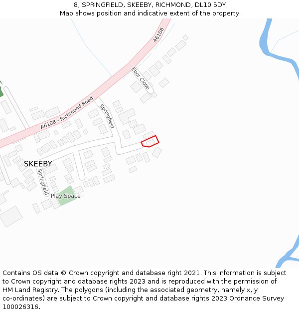 8, SPRINGFIELD, SKEEBY, RICHMOND, DL10 5DY: Location map and indicative extent of plot
