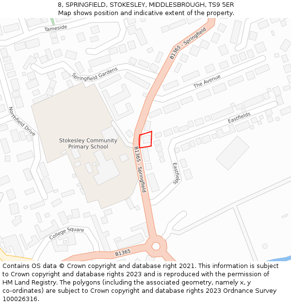 8, SPRINGFIELD, STOKESLEY, MIDDLESBROUGH, TS9 5ER: Location map and indicative extent of plot