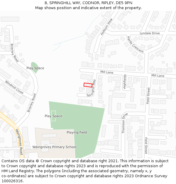 8, SPRINGHILL WAY, CODNOR, RIPLEY, DE5 9PN: Location map and indicative extent of plot