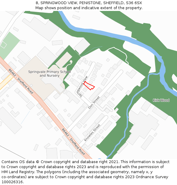 8, SPRINGWOOD VIEW, PENISTONE, SHEFFIELD, S36 6SX: Location map and indicative extent of plot