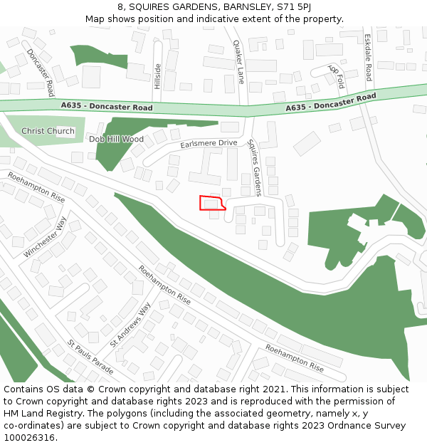 8, SQUIRES GARDENS, BARNSLEY, S71 5PJ: Location map and indicative extent of plot