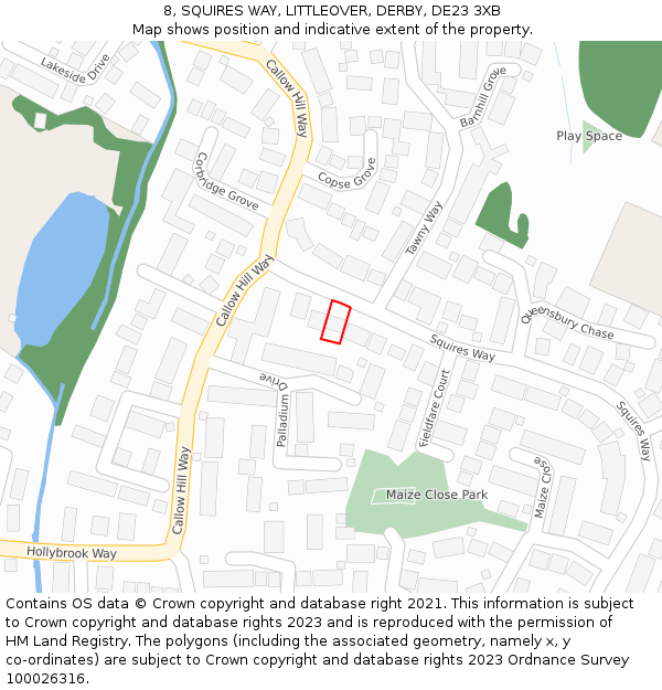 8, SQUIRES WAY, LITTLEOVER, DERBY, DE23 3XB: Location map and indicative extent of plot