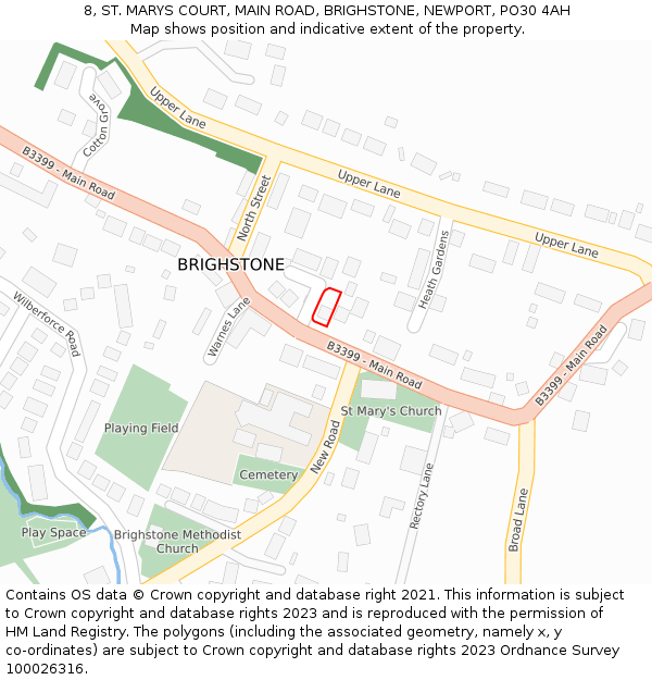 8, ST. MARYS COURT, MAIN ROAD, BRIGHSTONE, NEWPORT, PO30 4AH: Location map and indicative extent of plot