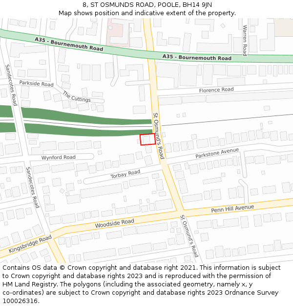 8, ST OSMUNDS ROAD, POOLE, BH14 9JN: Location map and indicative extent of plot