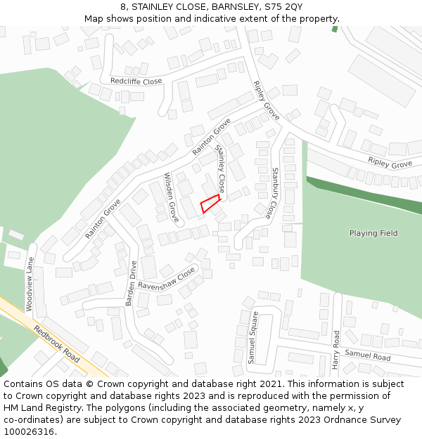 8, STAINLEY CLOSE, BARNSLEY, S75 2QY: Location map and indicative extent of plot