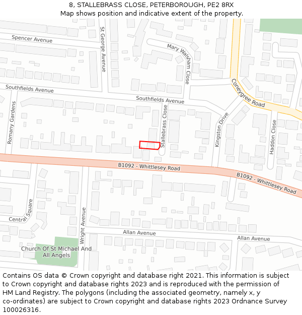 8, STALLEBRASS CLOSE, PETERBOROUGH, PE2 8RX: Location map and indicative extent of plot