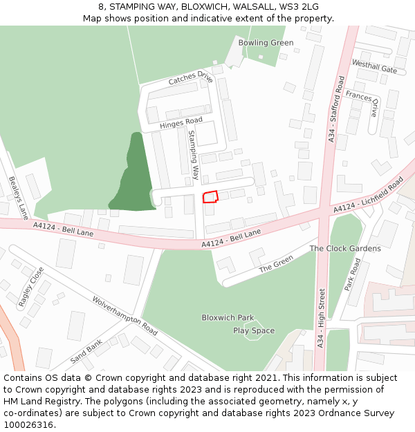 8, STAMPING WAY, BLOXWICH, WALSALL, WS3 2LG: Location map and indicative extent of plot