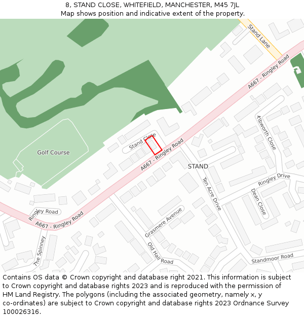 8, STAND CLOSE, WHITEFIELD, MANCHESTER, M45 7JL: Location map and indicative extent of plot