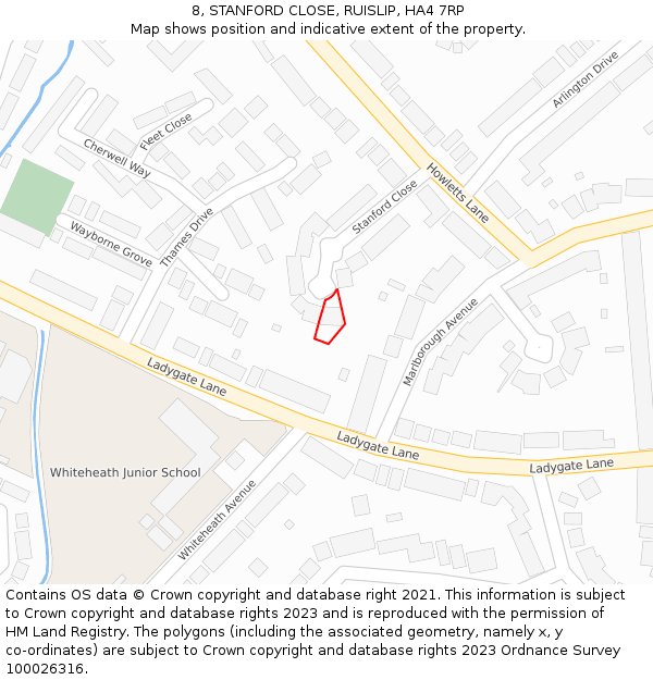 8, STANFORD CLOSE, RUISLIP, HA4 7RP: Location map and indicative extent of plot