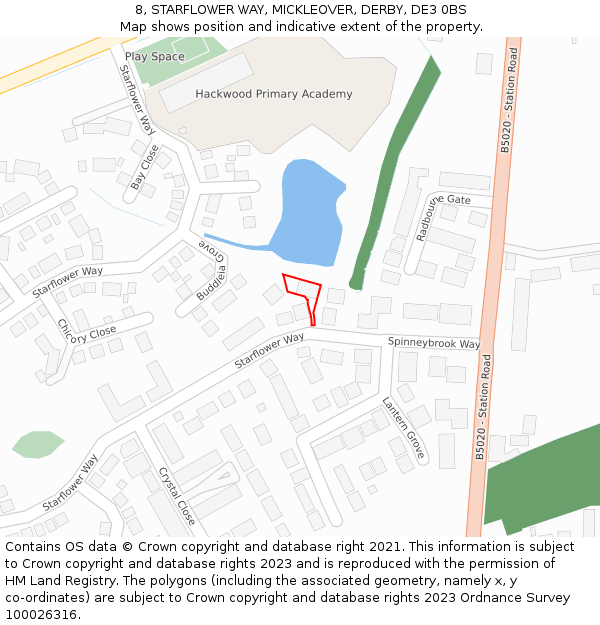8, STARFLOWER WAY, MICKLEOVER, DERBY, DE3 0BS: Location map and indicative extent of plot