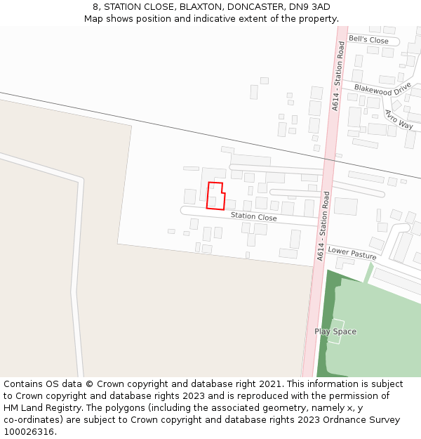8, STATION CLOSE, BLAXTON, DONCASTER, DN9 3AD: Location map and indicative extent of plot