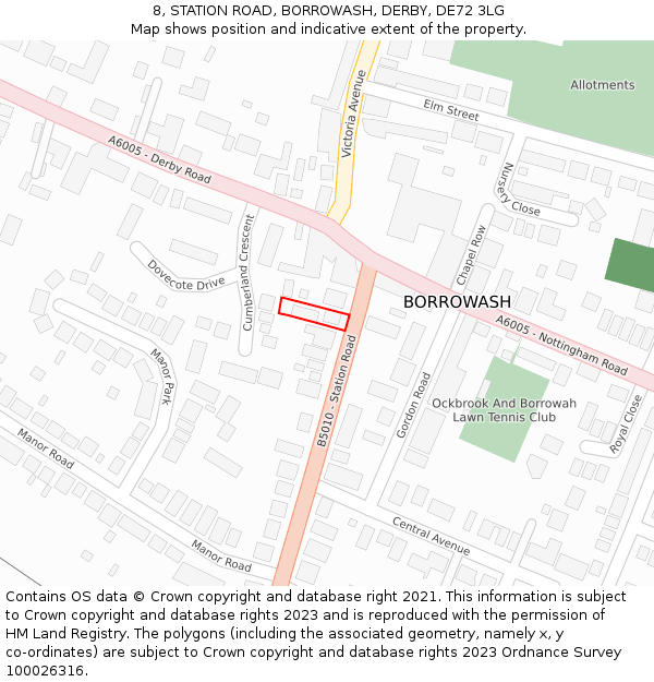 8, STATION ROAD, BORROWASH, DERBY, DE72 3LG: Location map and indicative extent of plot