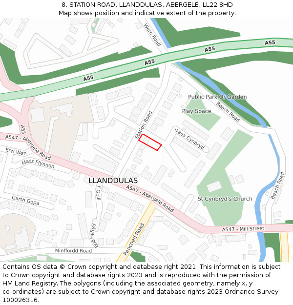 8, STATION ROAD, LLANDDULAS, ABERGELE, LL22 8HD: Location map and indicative extent of plot