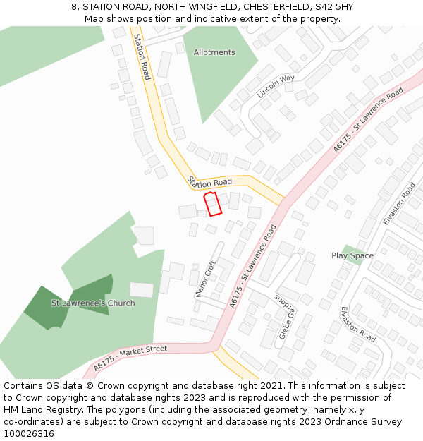 8, STATION ROAD, NORTH WINGFIELD, CHESTERFIELD, S42 5HY: Location map and indicative extent of plot