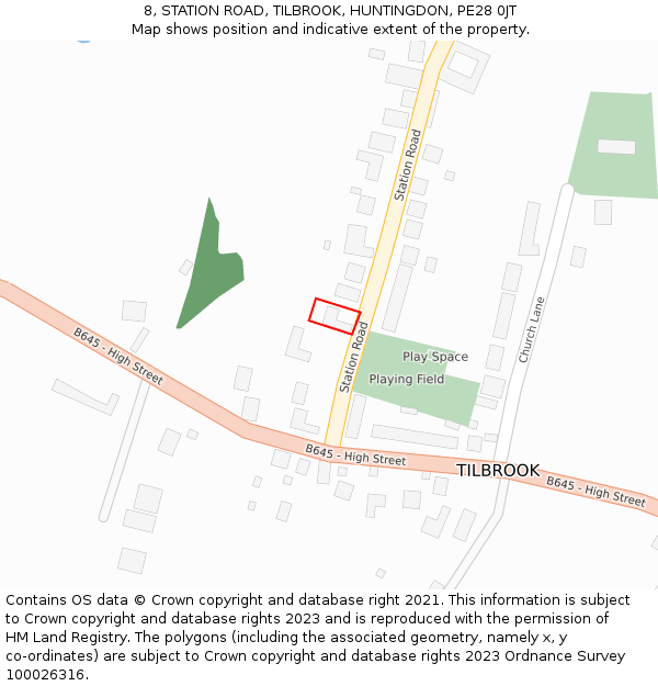 8, STATION ROAD, TILBROOK, HUNTINGDON, PE28 0JT: Location map and indicative extent of plot
