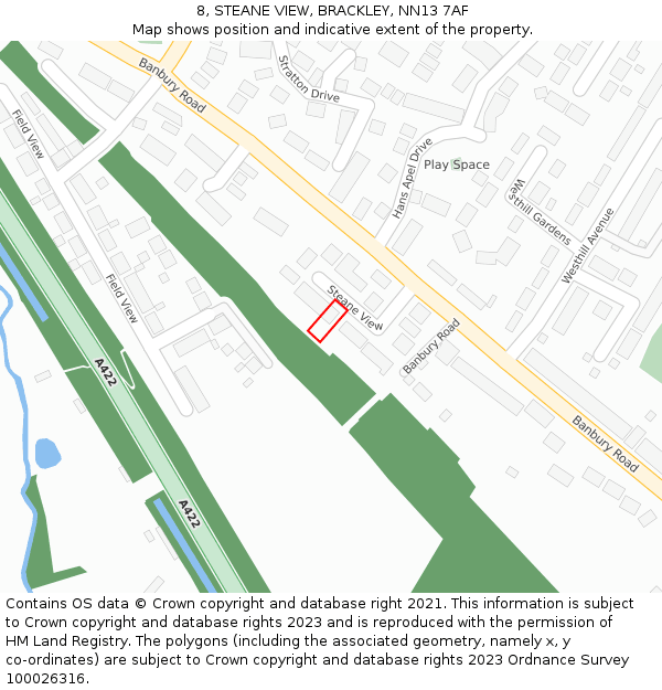 8, STEANE VIEW, BRACKLEY, NN13 7AF: Location map and indicative extent of plot