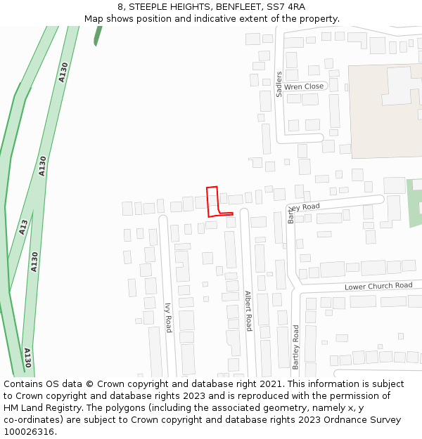 8, STEEPLE HEIGHTS, BENFLEET, SS7 4RA: Location map and indicative extent of plot