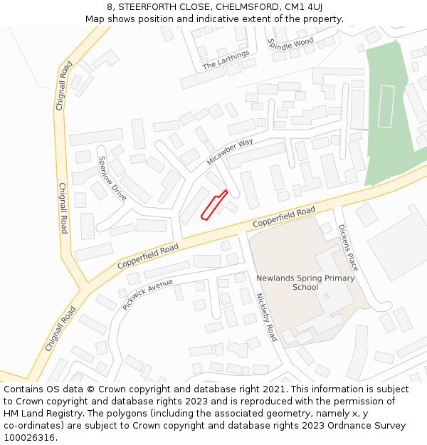 8, STEERFORTH CLOSE, CHELMSFORD, CM1 4UJ: Location map and indicative extent of plot
