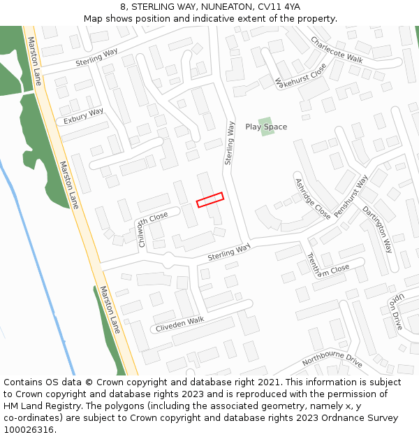 8, STERLING WAY, NUNEATON, CV11 4YA: Location map and indicative extent of plot
