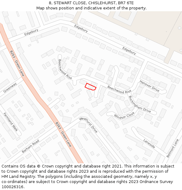 8, STEWART CLOSE, CHISLEHURST, BR7 6TE: Location map and indicative extent of plot