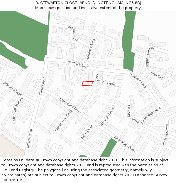8, STEWARTON CLOSE, ARNOLD, NOTTINGHAM, NG5 8DJ: Location map and indicative extent of plot
