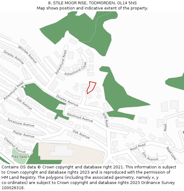 8, STILE MOOR RISE, TODMORDEN, OL14 5NS: Location map and indicative extent of plot