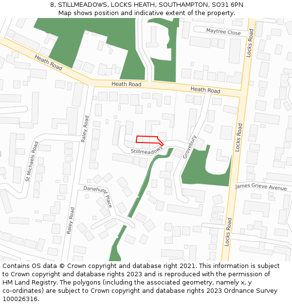 8, STILLMEADOWS, LOCKS HEATH, SOUTHAMPTON, SO31 6PN: Location map and indicative extent of plot