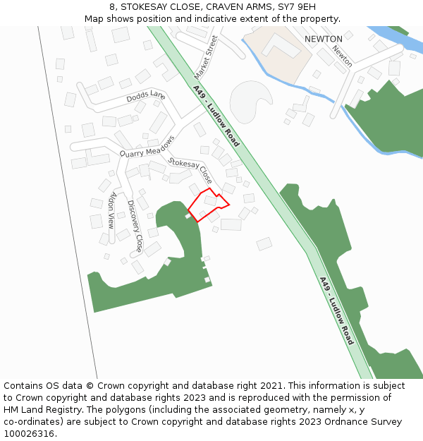 8, STOKESAY CLOSE, CRAVEN ARMS, SY7 9EH: Location map and indicative extent of plot