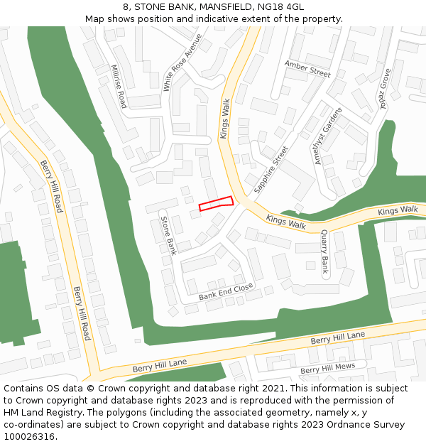 8, STONE BANK, MANSFIELD, NG18 4GL: Location map and indicative extent of plot