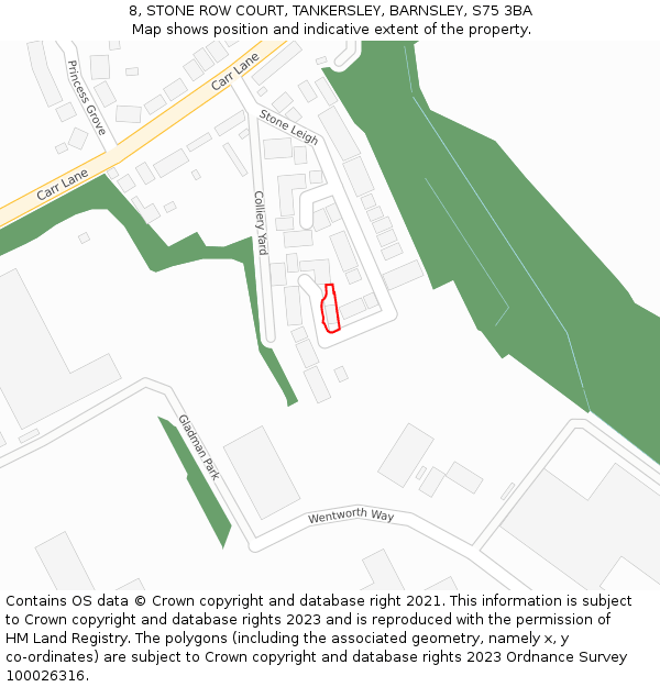 8, STONE ROW COURT, TANKERSLEY, BARNSLEY, S75 3BA: Location map and indicative extent of plot