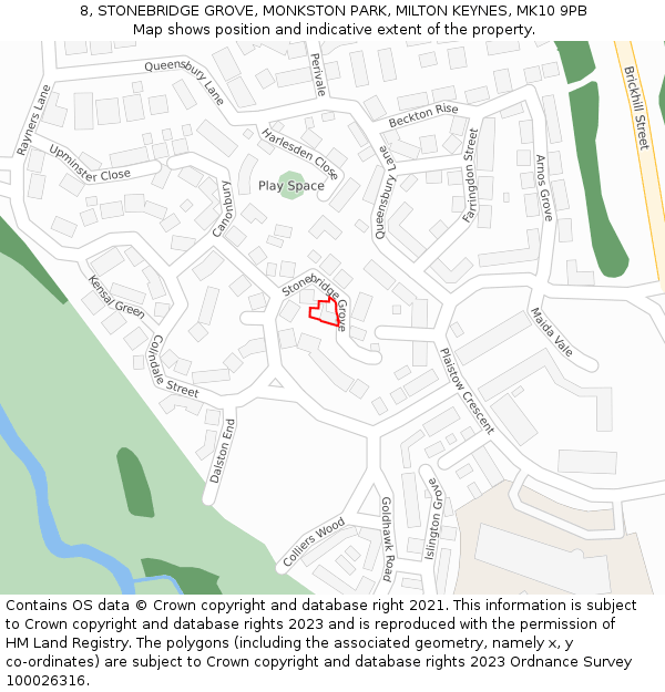 8, STONEBRIDGE GROVE, MONKSTON PARK, MILTON KEYNES, MK10 9PB: Location map and indicative extent of plot