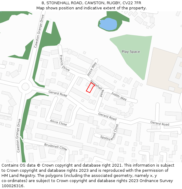 8, STONEHALL ROAD, CAWSTON, RUGBY, CV22 7FR: Location map and indicative extent of plot