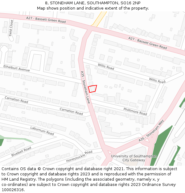 8, STONEHAM LANE, SOUTHAMPTON, SO16 2NP: Location map and indicative extent of plot