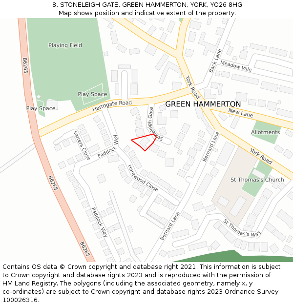 8, STONELEIGH GATE, GREEN HAMMERTON, YORK, YO26 8HG: Location map and indicative extent of plot