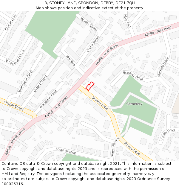 8, STONEY LANE, SPONDON, DERBY, DE21 7QH: Location map and indicative extent of plot