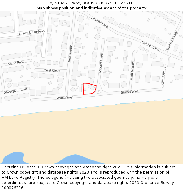 8, STRAND WAY, BOGNOR REGIS, PO22 7LH: Location map and indicative extent of plot
