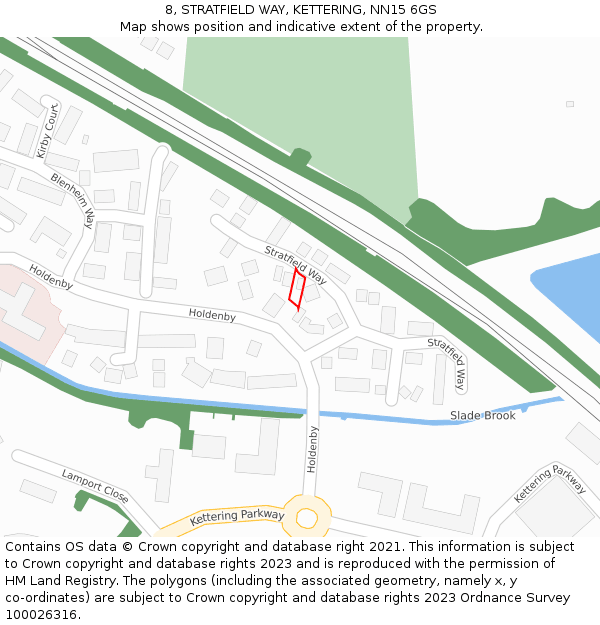8, STRATFIELD WAY, KETTERING, NN15 6GS: Location map and indicative extent of plot