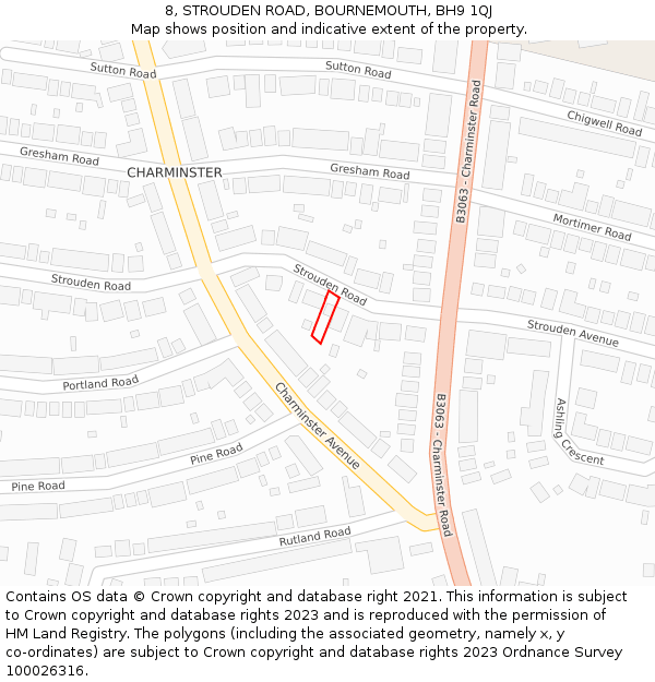 8, STROUDEN ROAD, BOURNEMOUTH, BH9 1QJ: Location map and indicative extent of plot