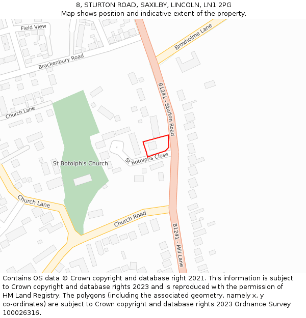 8, STURTON ROAD, SAXILBY, LINCOLN, LN1 2PG: Location map and indicative extent of plot