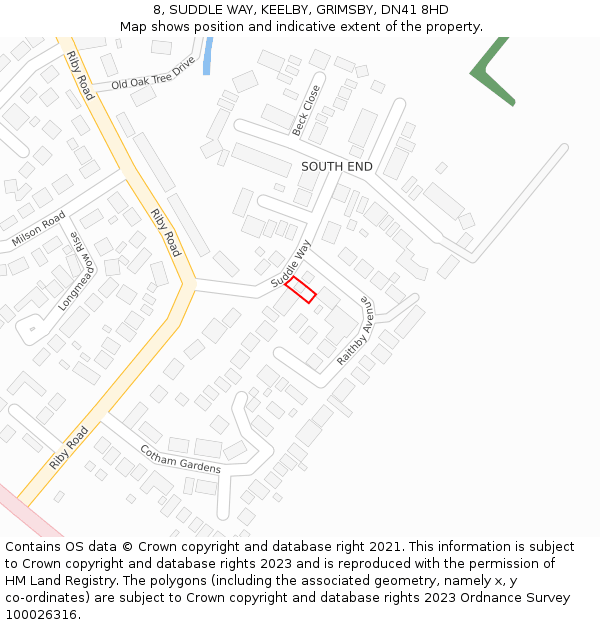 8, SUDDLE WAY, KEELBY, GRIMSBY, DN41 8HD: Location map and indicative extent of plot