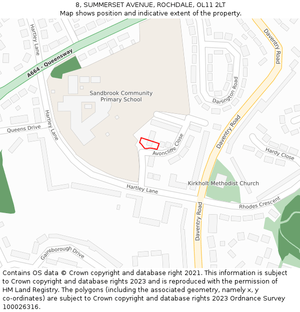 8, SUMMERSET AVENUE, ROCHDALE, OL11 2LT: Location map and indicative extent of plot