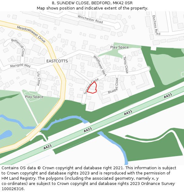 8, SUNDEW CLOSE, BEDFORD, MK42 0SR: Location map and indicative extent of plot
