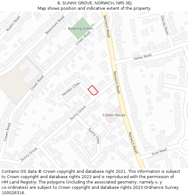 8, SUNNY GROVE, NORWICH, NR5 0EJ: Location map and indicative extent of plot