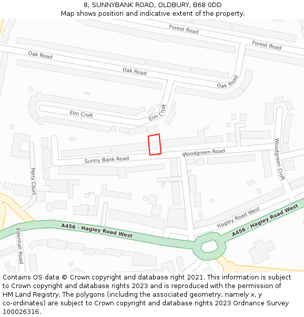 8, SUNNYBANK ROAD, OLDBURY, B68 0DD: Location map and indicative extent of plot