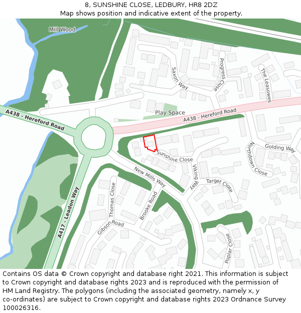 8, SUNSHINE CLOSE, LEDBURY, HR8 2DZ: Location map and indicative extent of plot
