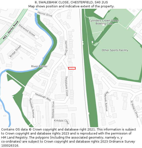 8, SWALEBANK CLOSE, CHESTERFIELD, S40 2US: Location map and indicative extent of plot